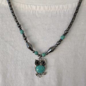 Necklace-New-18" Hematite w/Owl charm